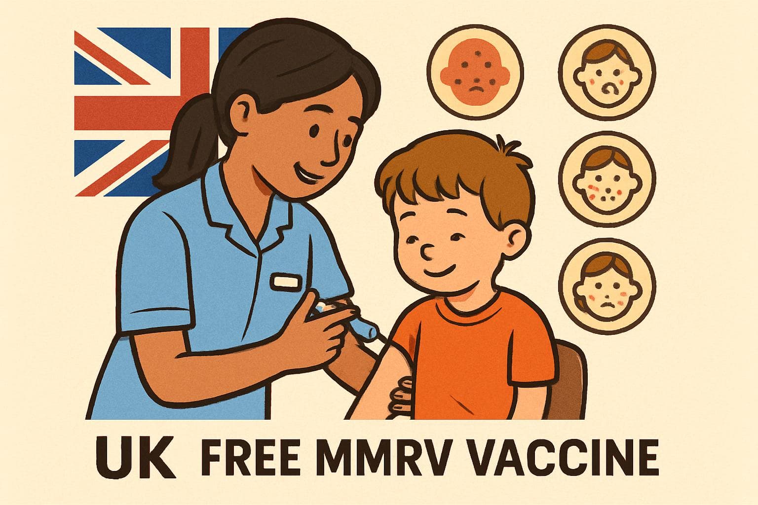 Child receiving MMRV vaccine shot from a nurse