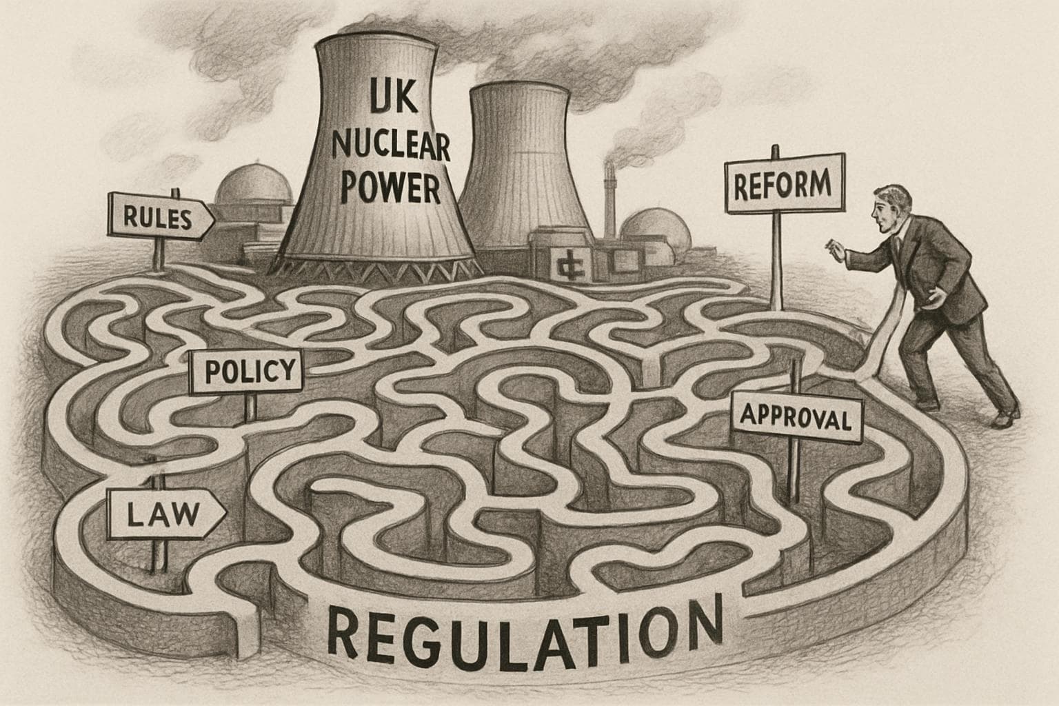 Maze-like structure representing UK nuclear power regulatory challenges