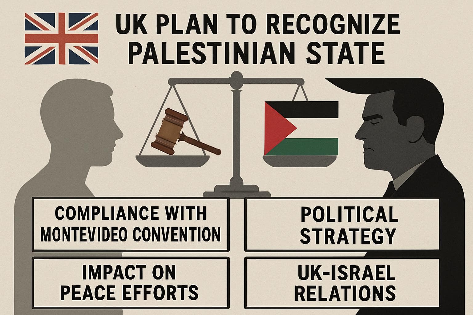 UK flag and Palestinian flag with legal documents