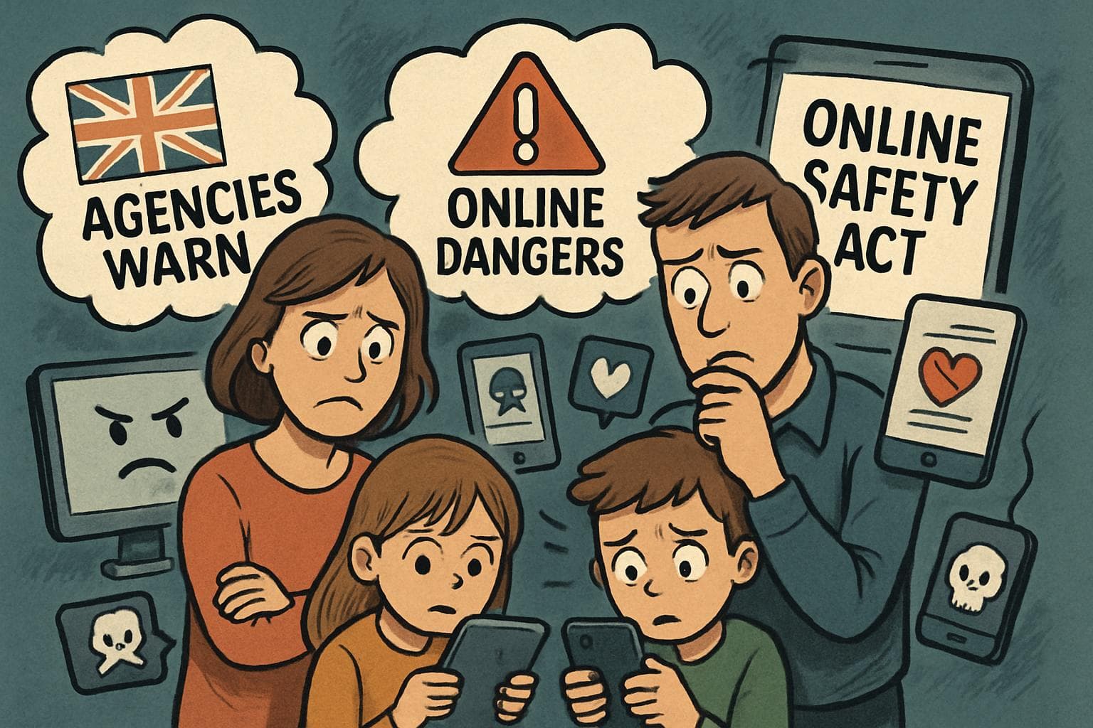 Concerned UK parents and children with digital devices