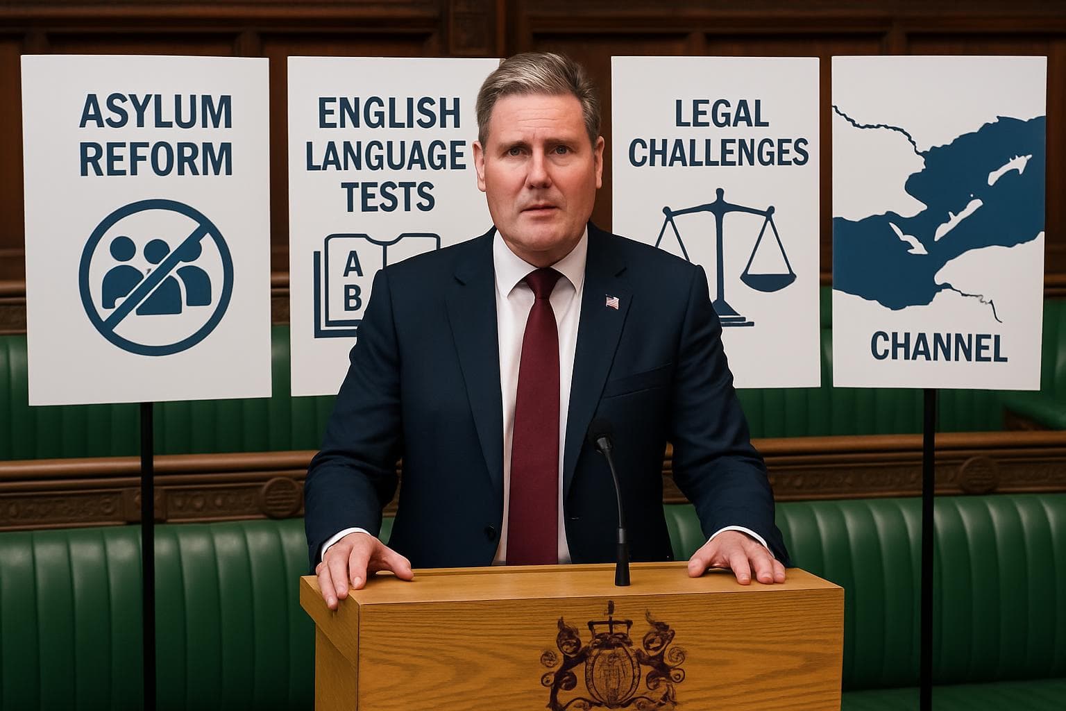 UK official at podium in Parliament discussing asylum reforms