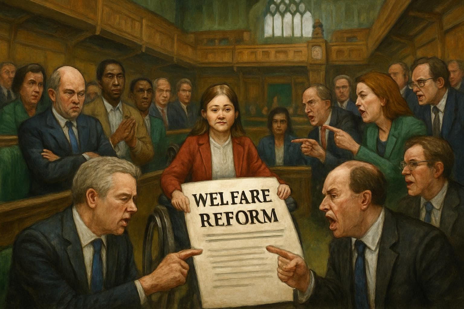 UK Parliament with politicians and a young advocate in a wheelchair