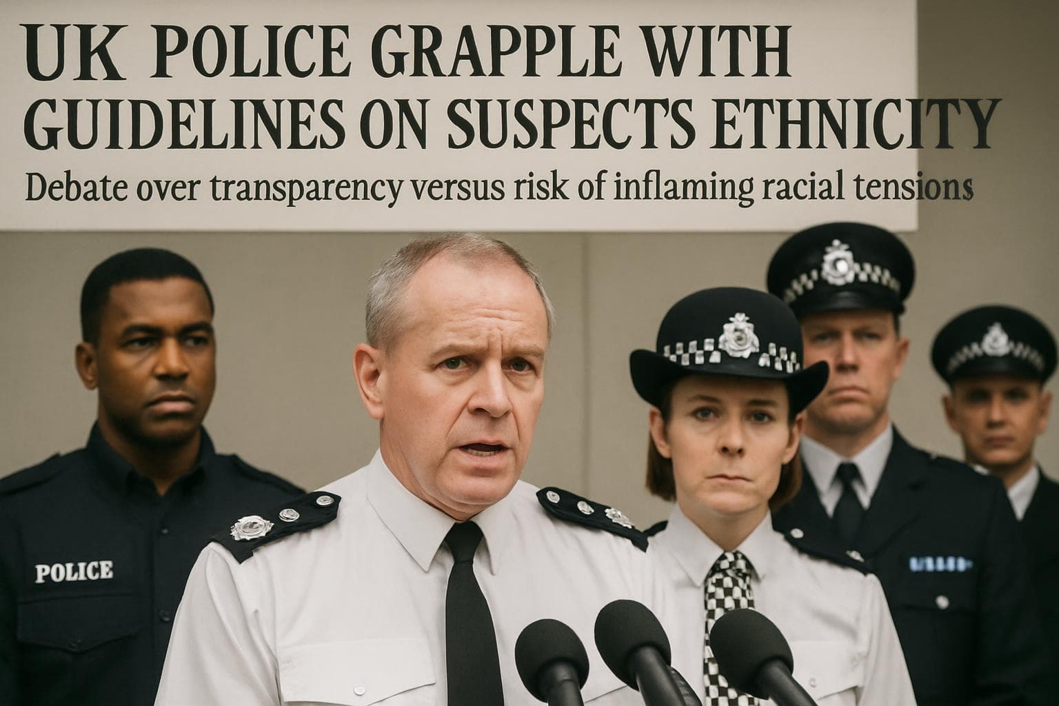 UK police officers standing in a group discussing guidelines