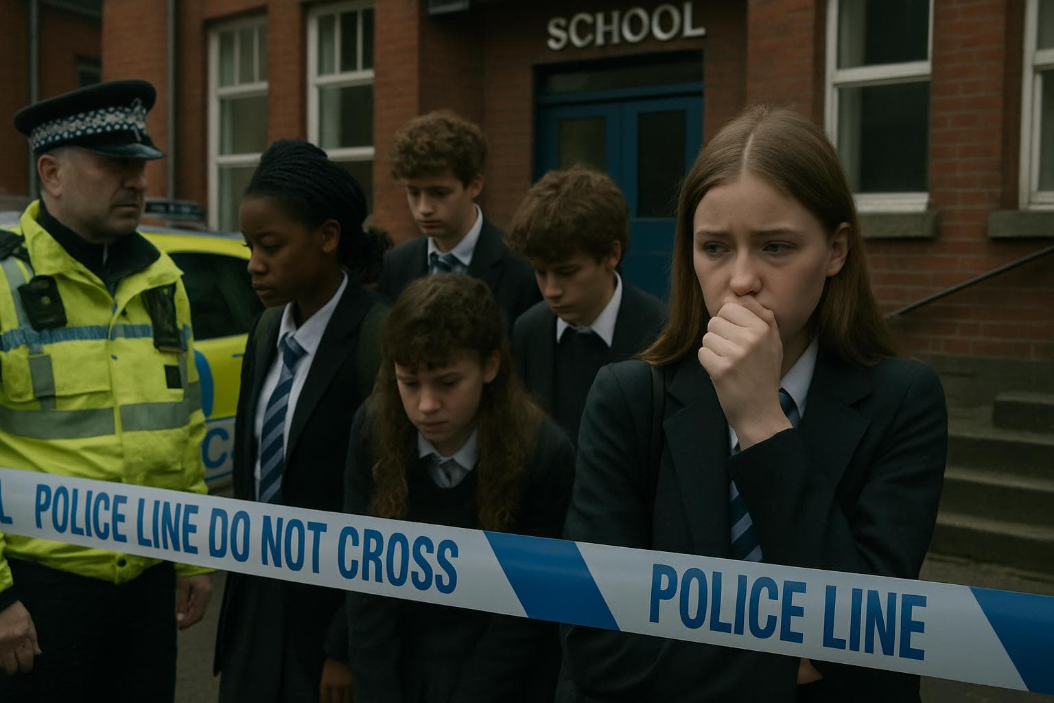 Worried students and police at UK school after knife crime