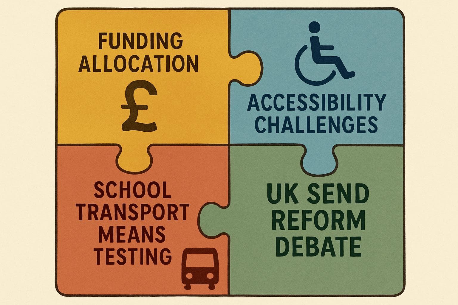 Puzzle representing UK's SEND reform with funding and accessibility pieces