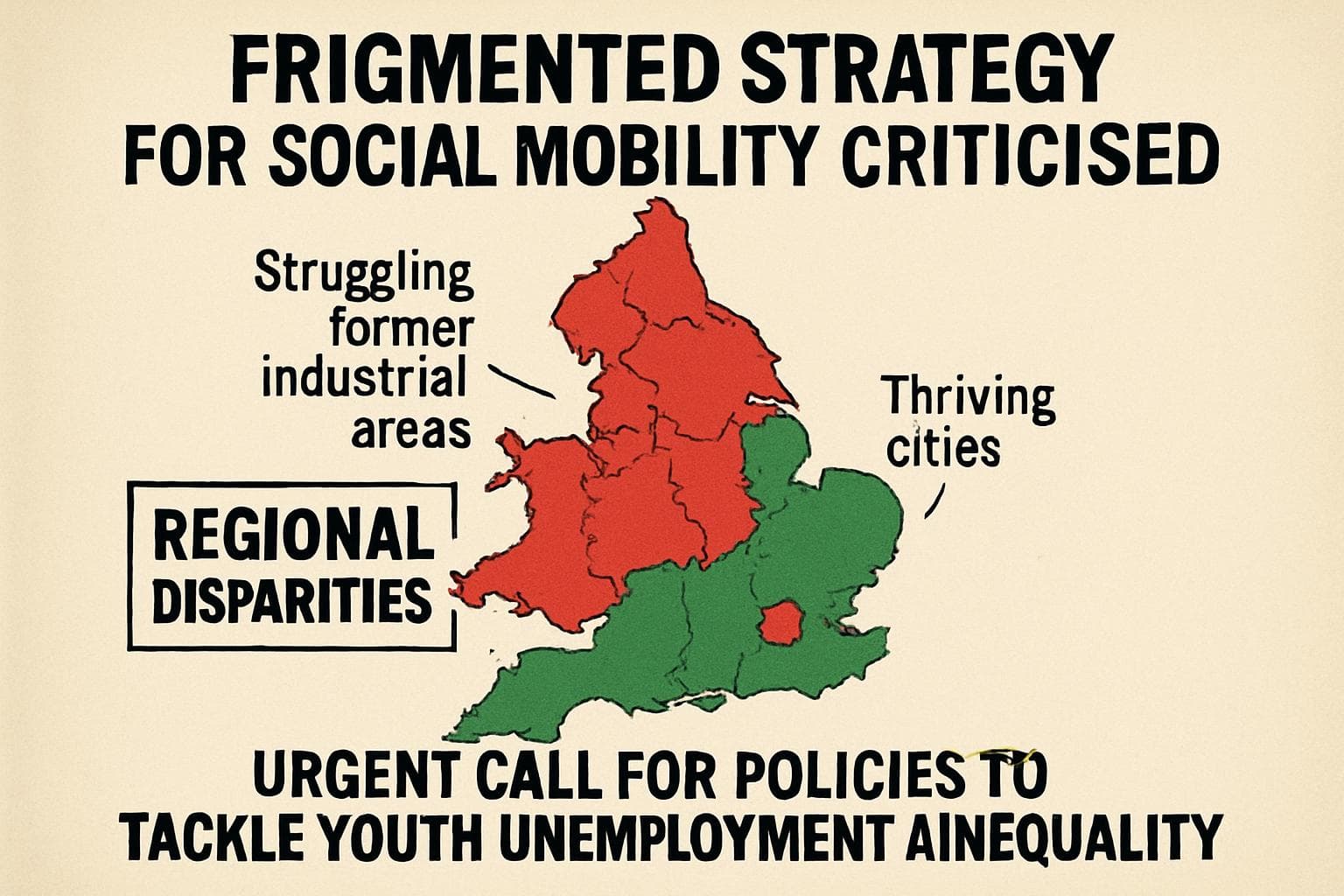 Map of UK showing regional social mobility disparities