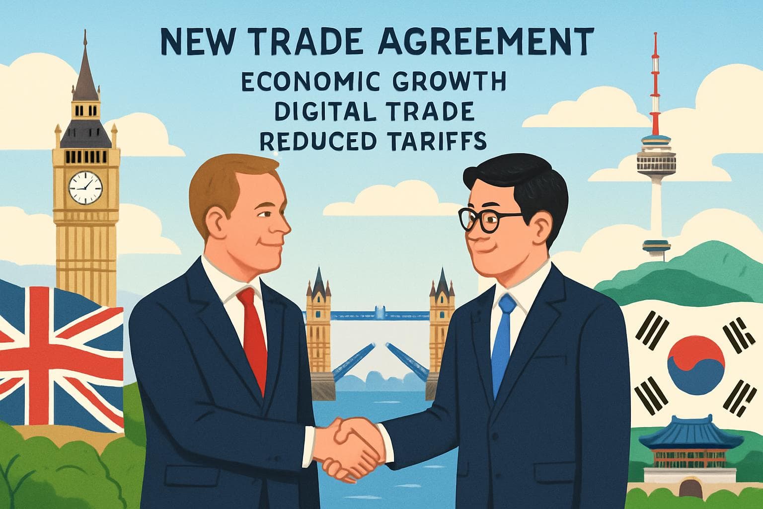 UK and South Korean trade ministers shaking hands
