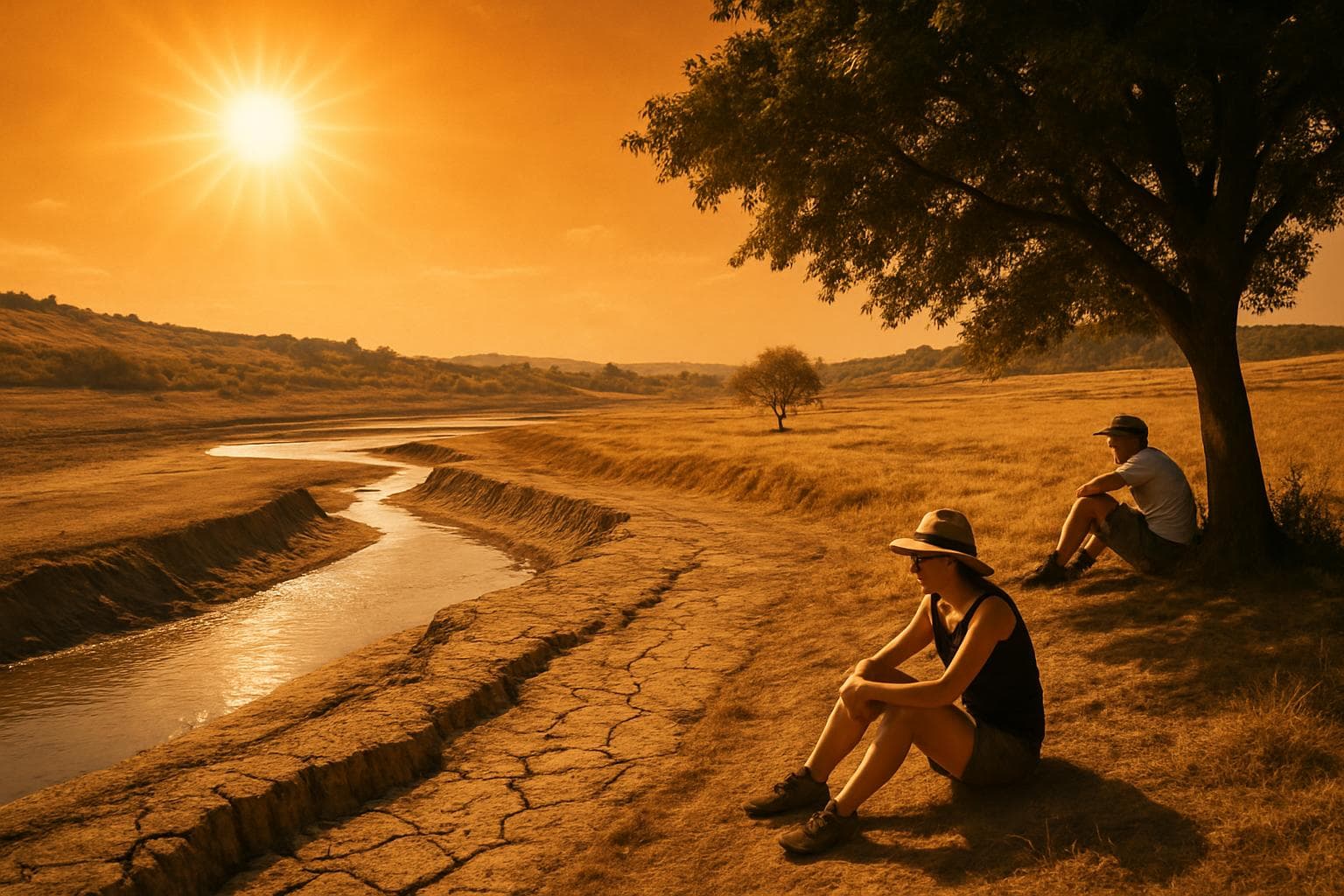 Scorching UK landscape with dried reservoirs and parched fields