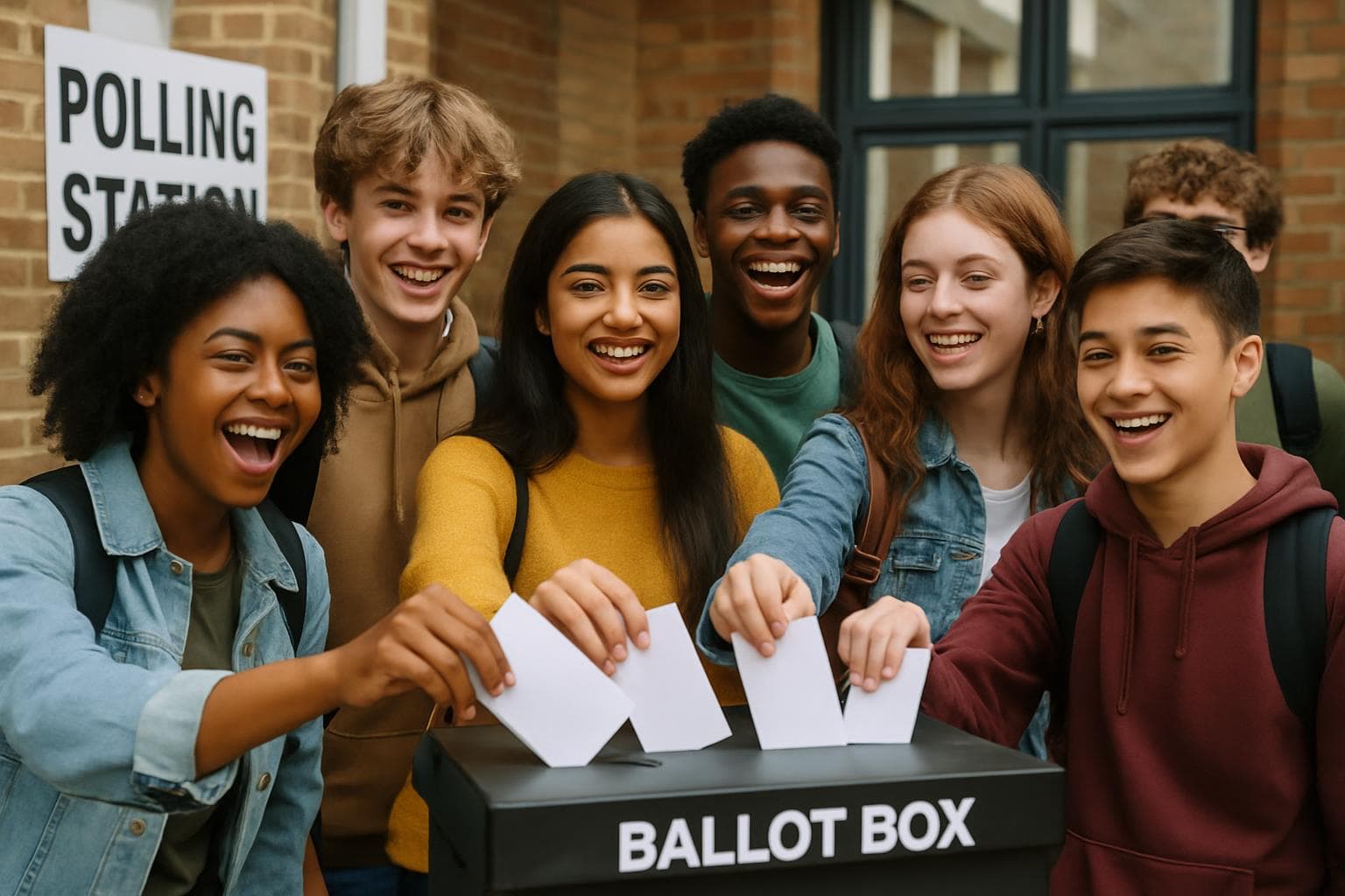 Teenagers voting at UK polling stations