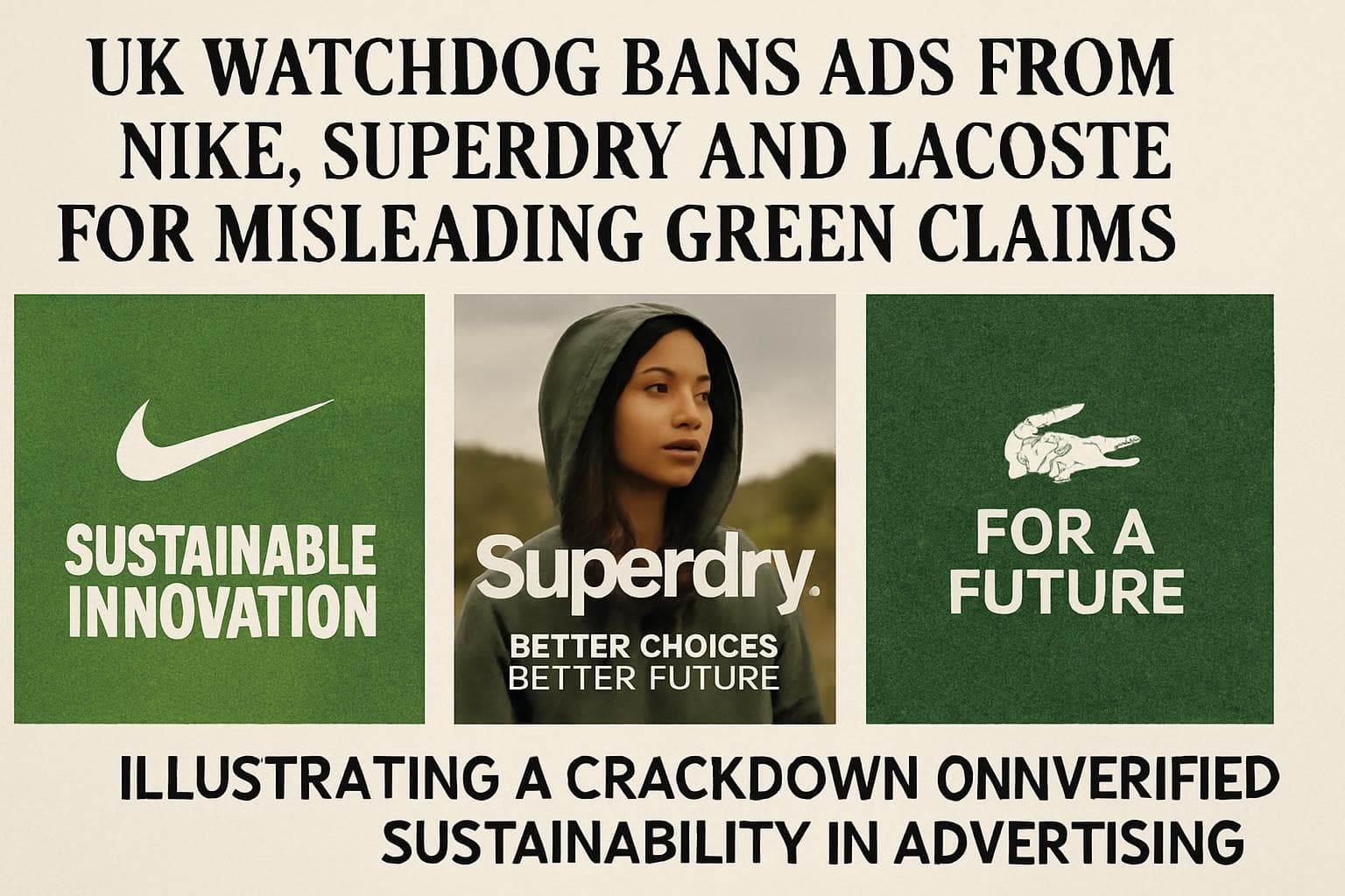Logos of Nike, Superdry, and Lacoste with banned stamp