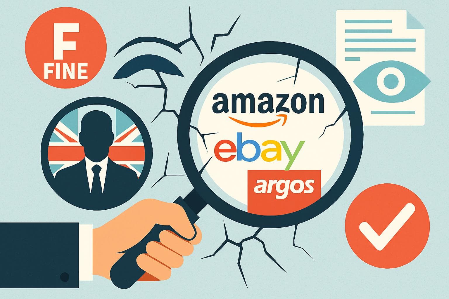 UK watchdog examining company logos with a magnifying glass