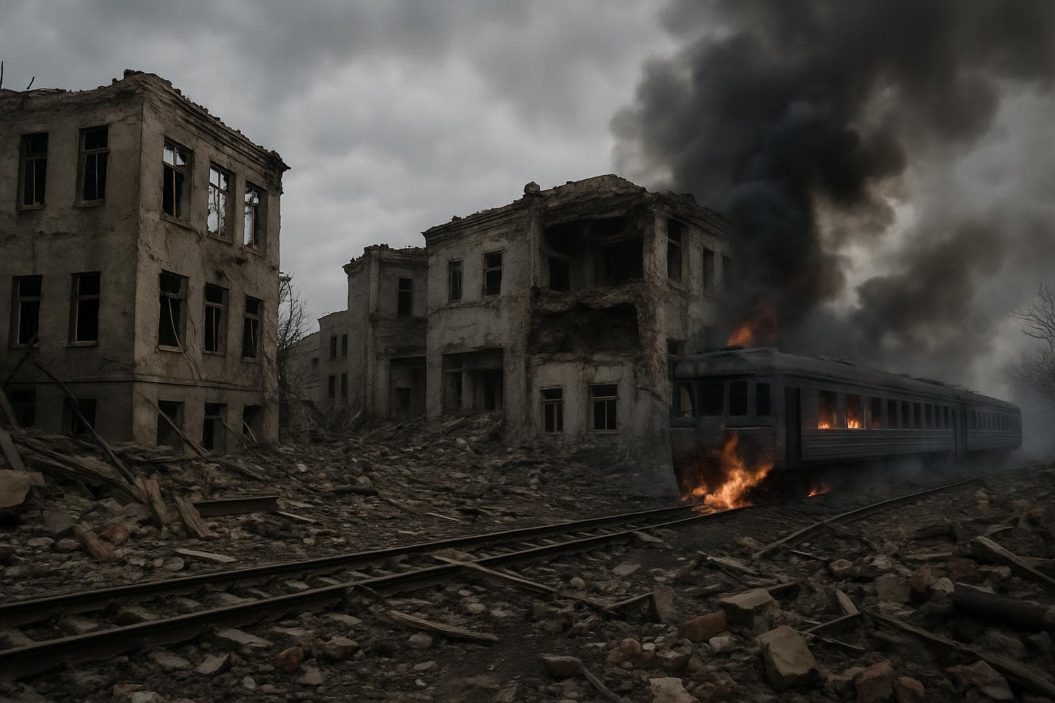 Destroyed school and hospital in Ukraine's Dnipropetrovsk region