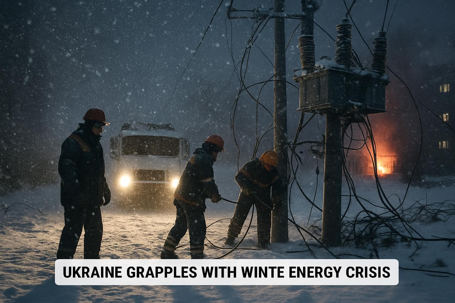 Emergency crews restoring power in Ukraine during winter