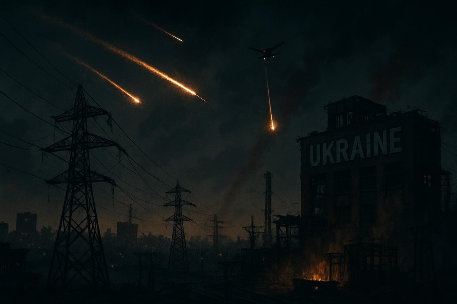 Ukrainian cities in darkness with drones and missiles in the sky