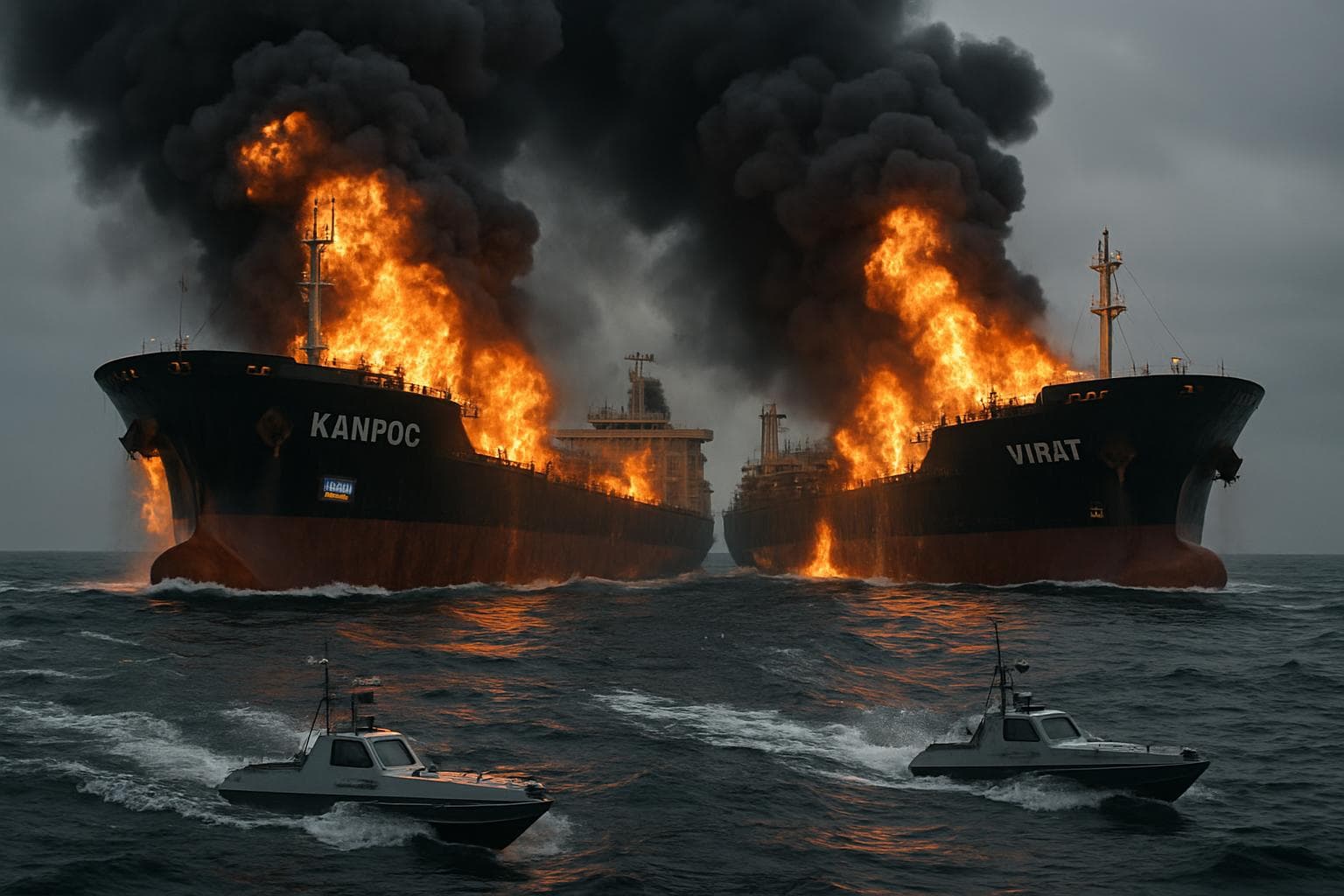 Ukrainian naval drones targeting Russian oil tankers in flames