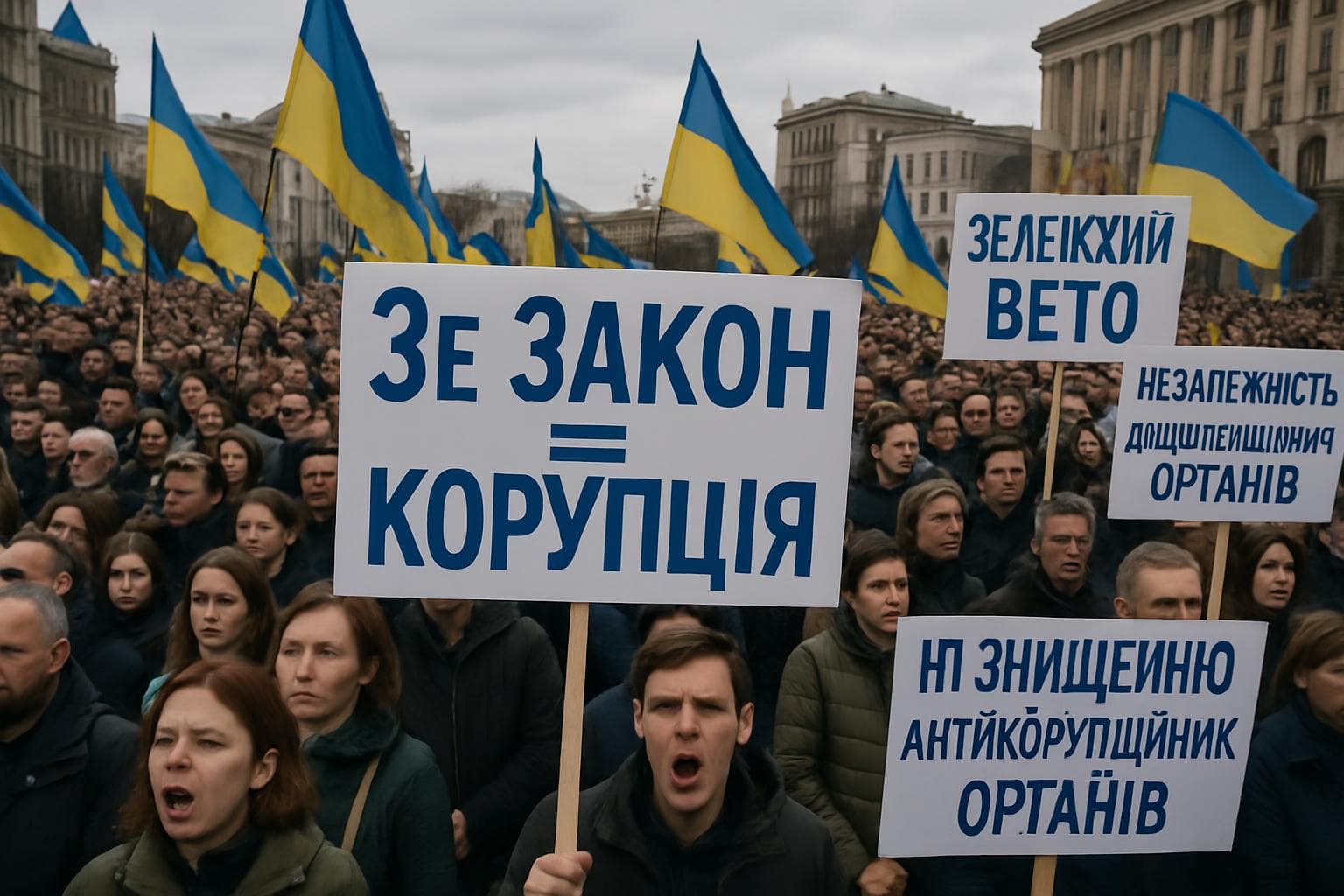 Ukrainians protesting in Kyiv against anti-corruption law