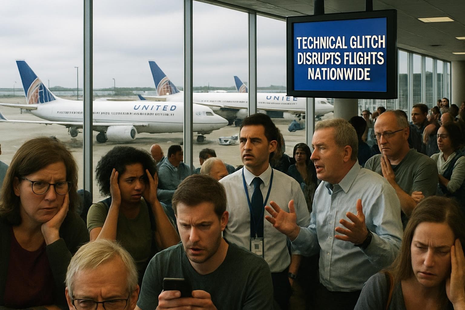 United Airlines planes grounded at busy airport terminal