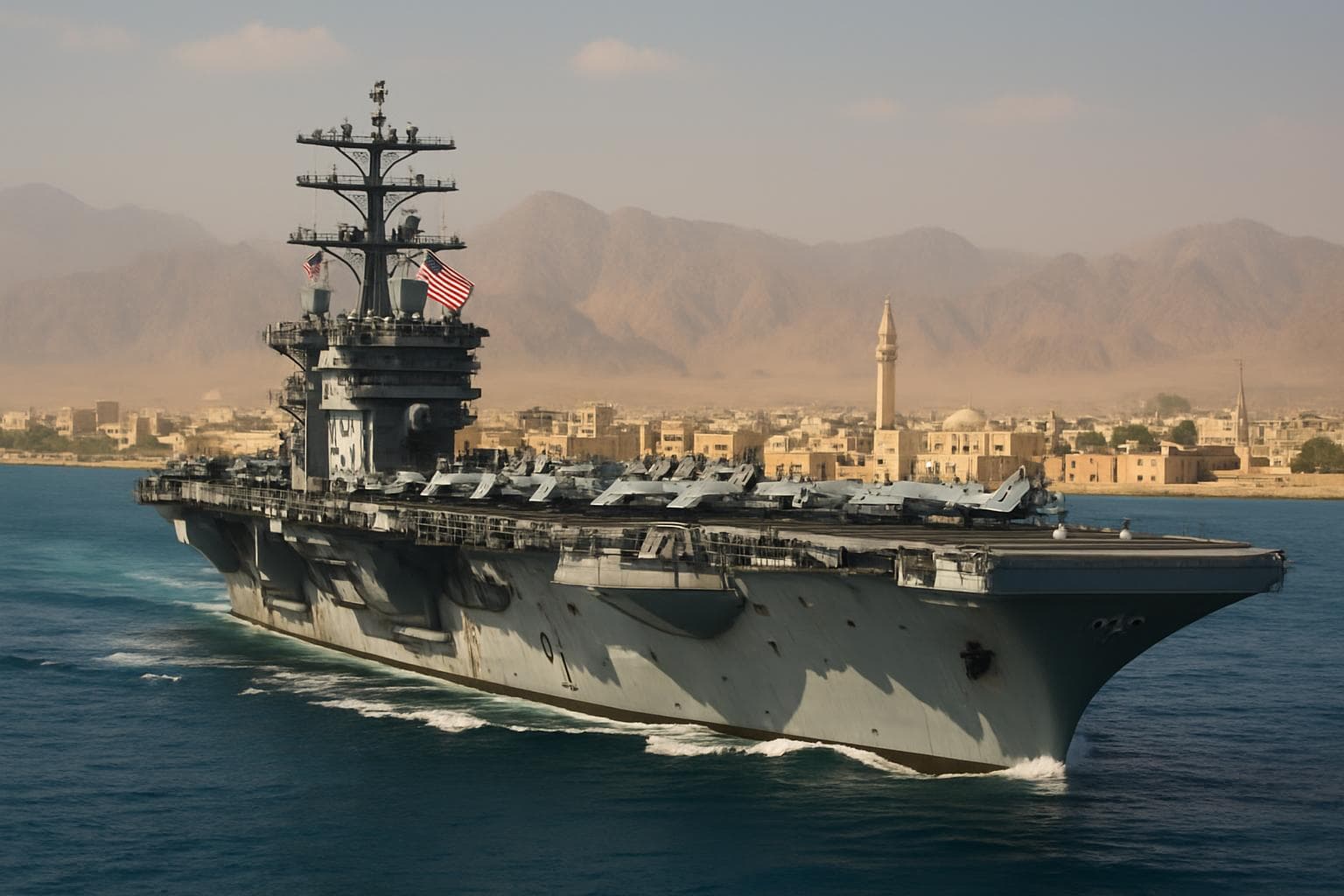 Large US aircraft carrier in Middle Eastern waters