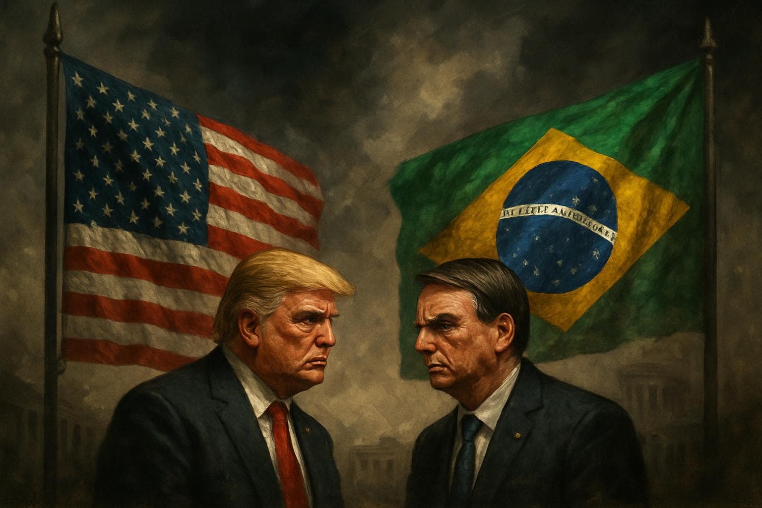 US and Brazilian flags facing each other symbolizing trade tensions