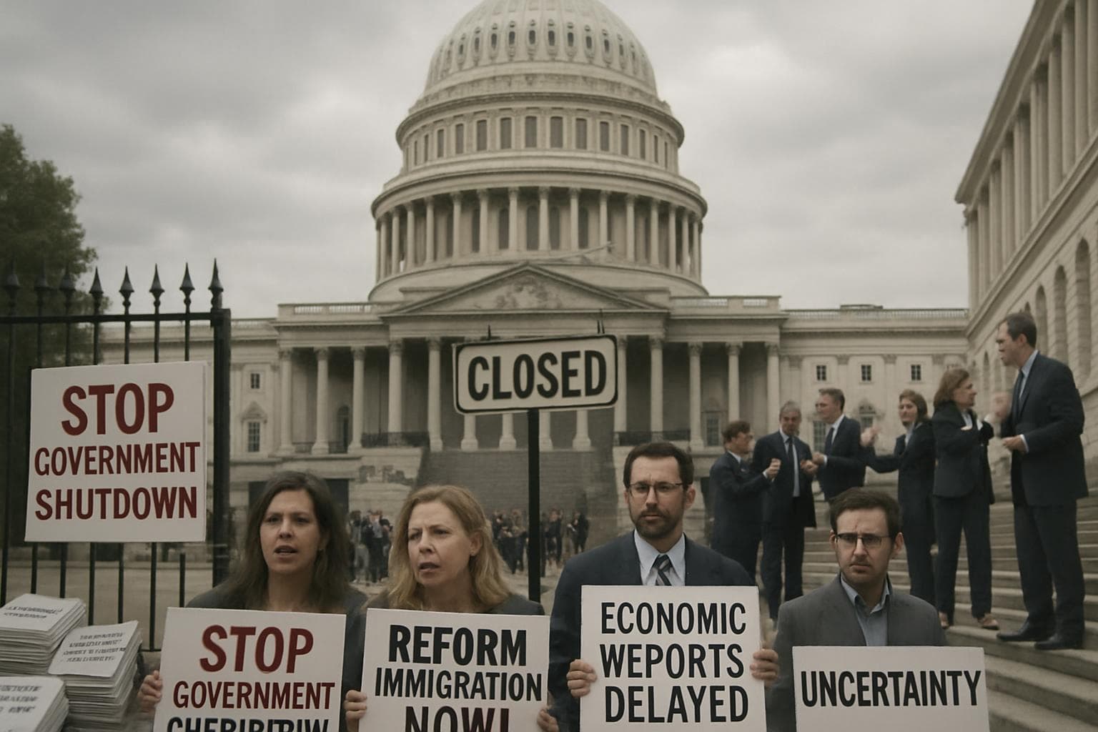 U.S. Capitol building during government shutdown with protests