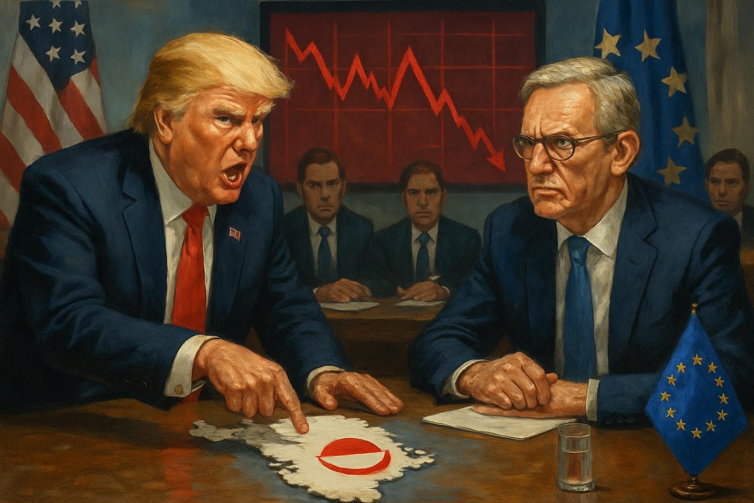 President Trump gesturing towards Greenland amid trade talks