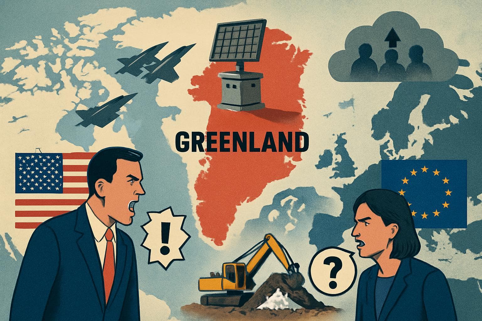 Illustration of US and Europe political tensions over Greenland