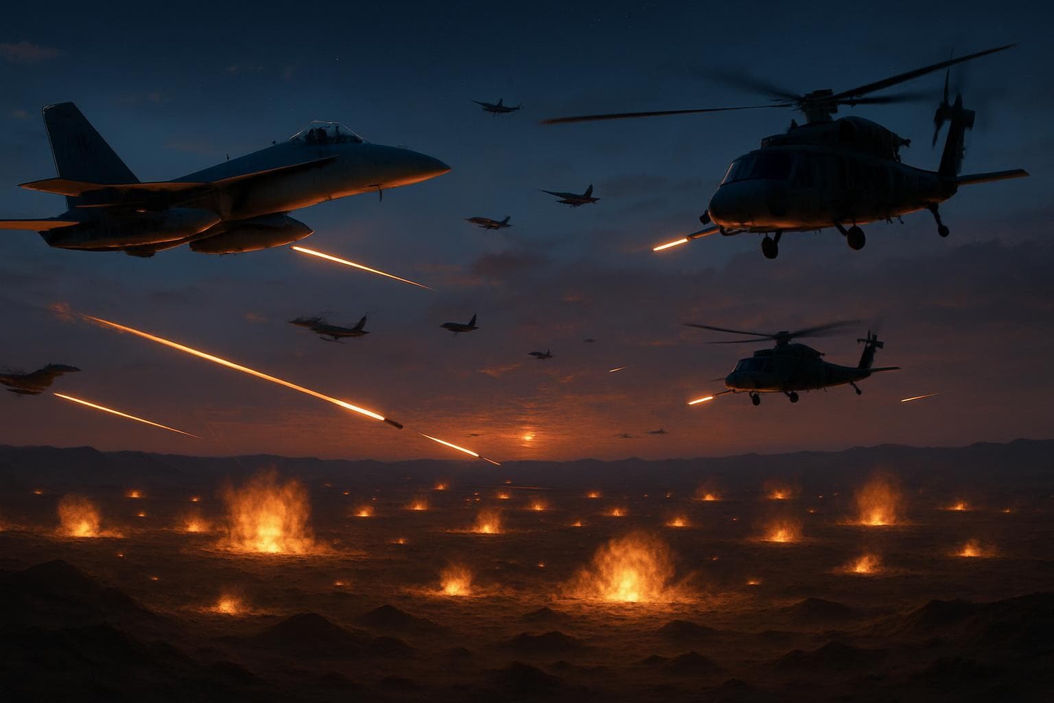 US fighter jets and helicopters conducting strikes in Syria