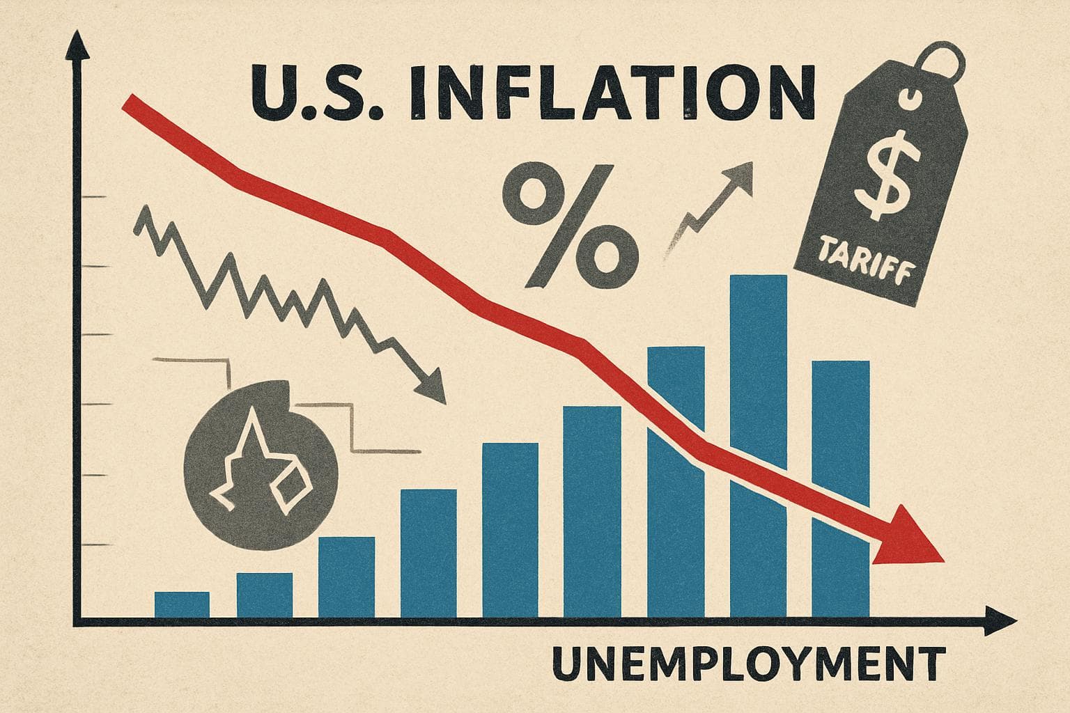 Graph showing US inflation downtrend with rising unemployment