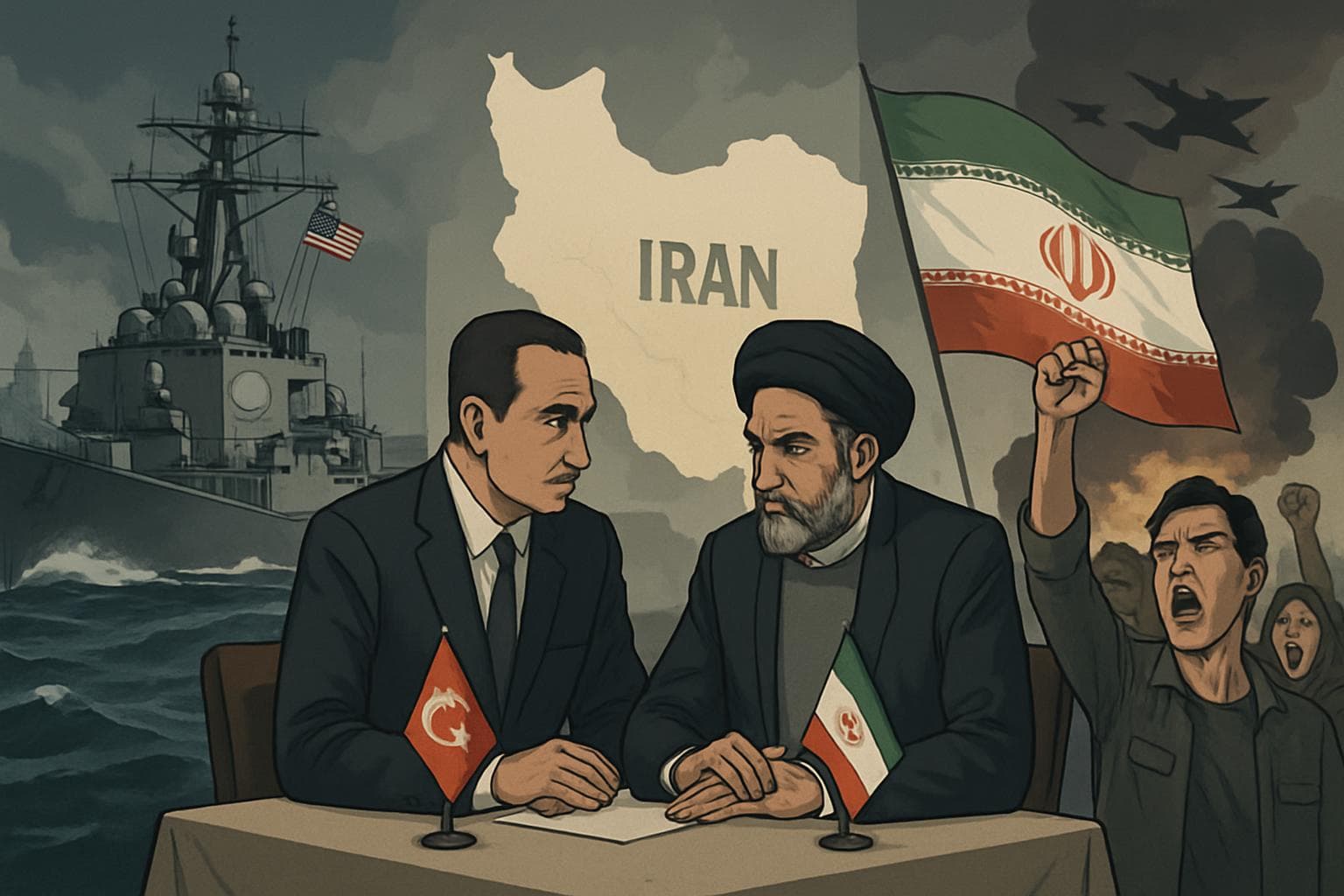 US ships advancing towards Iran amid diplomatic talks and protests