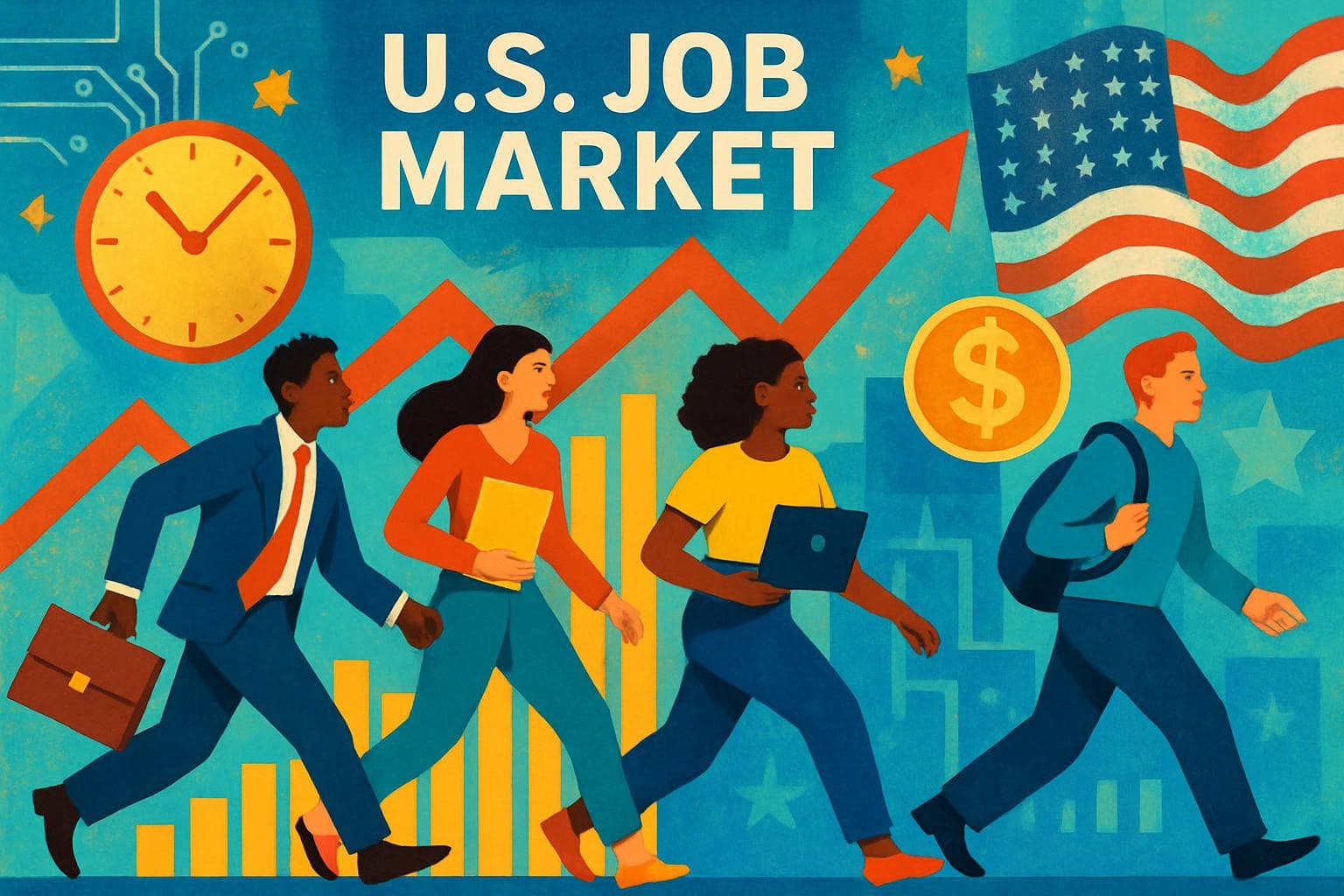 Diverse individuals with economic symbols and graphs