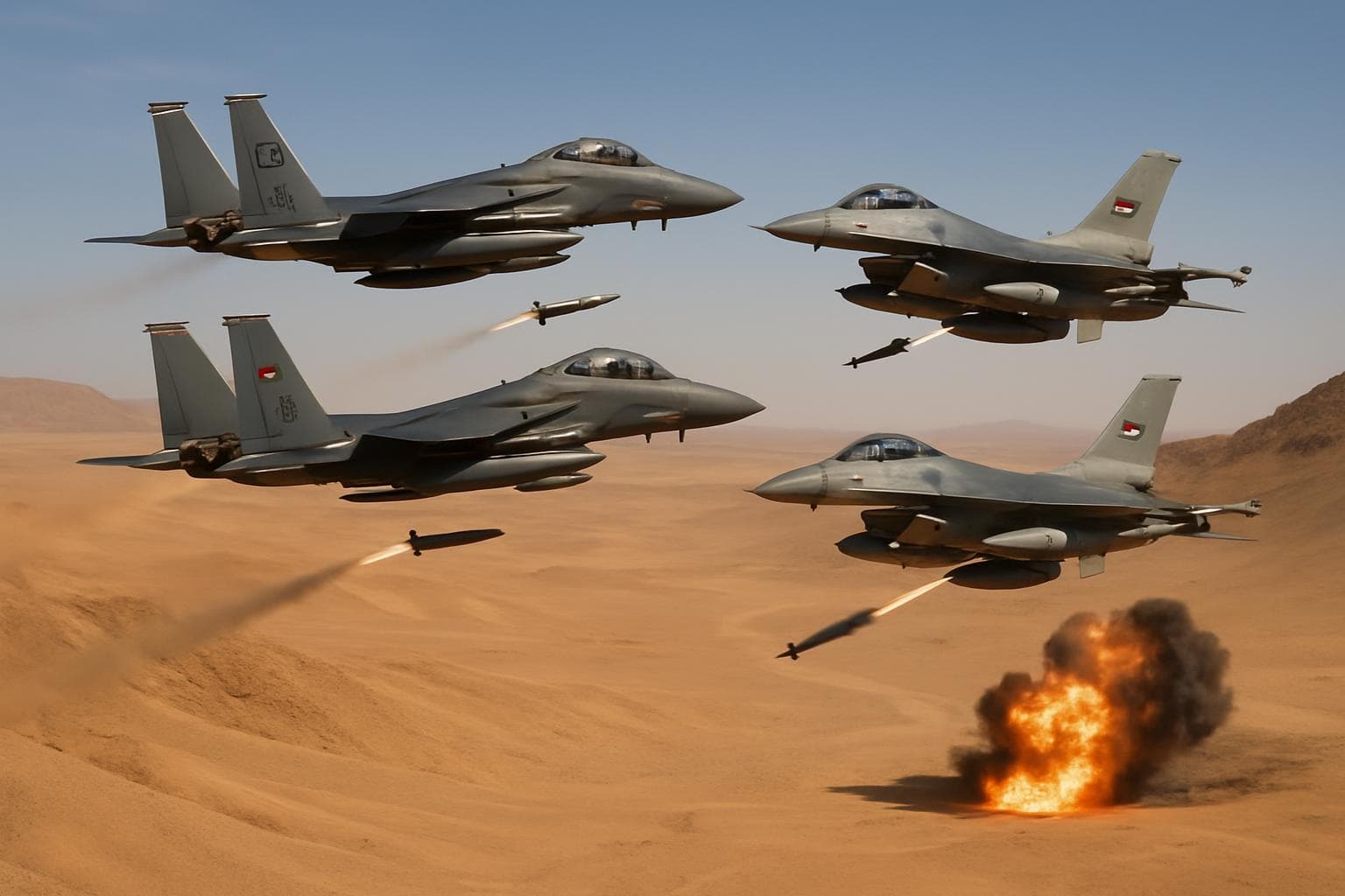 US and Jordanian fighter jets over Syrian desert