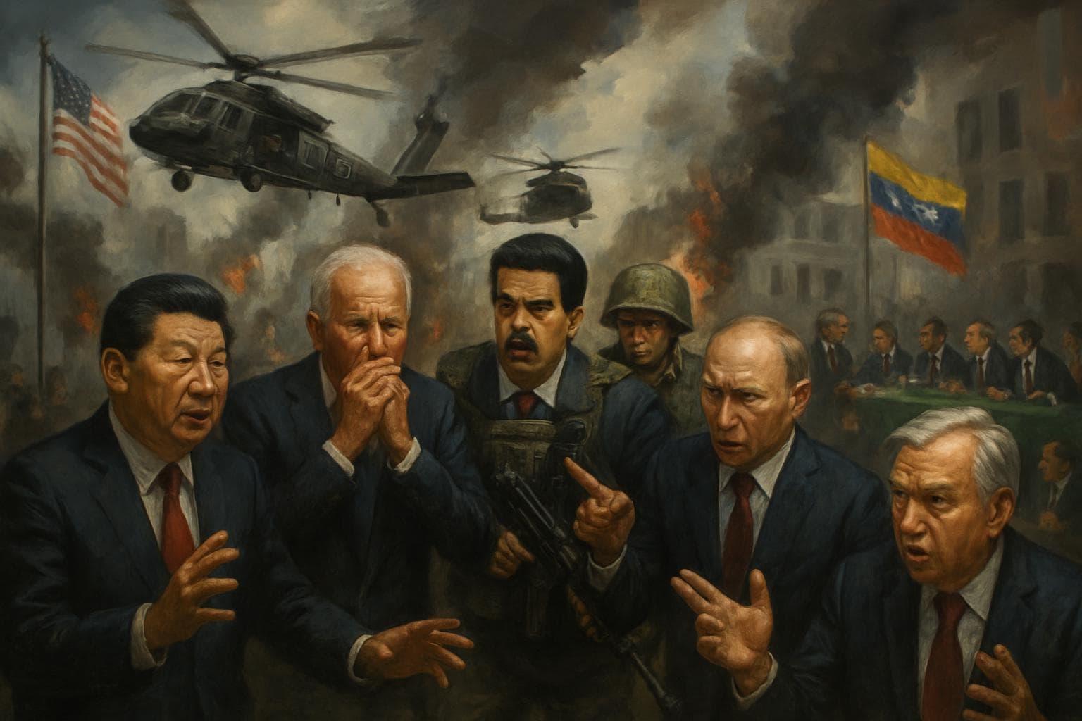 US military helicopters capturing Venezuelan President Nicolás Maduro