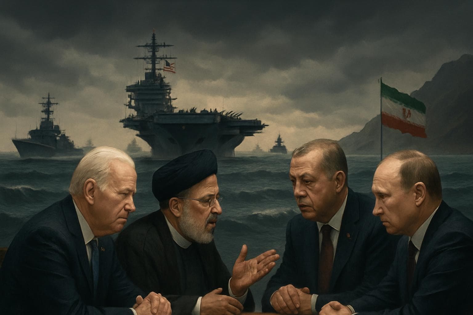 US naval fleet near Iranian coast under dark sky