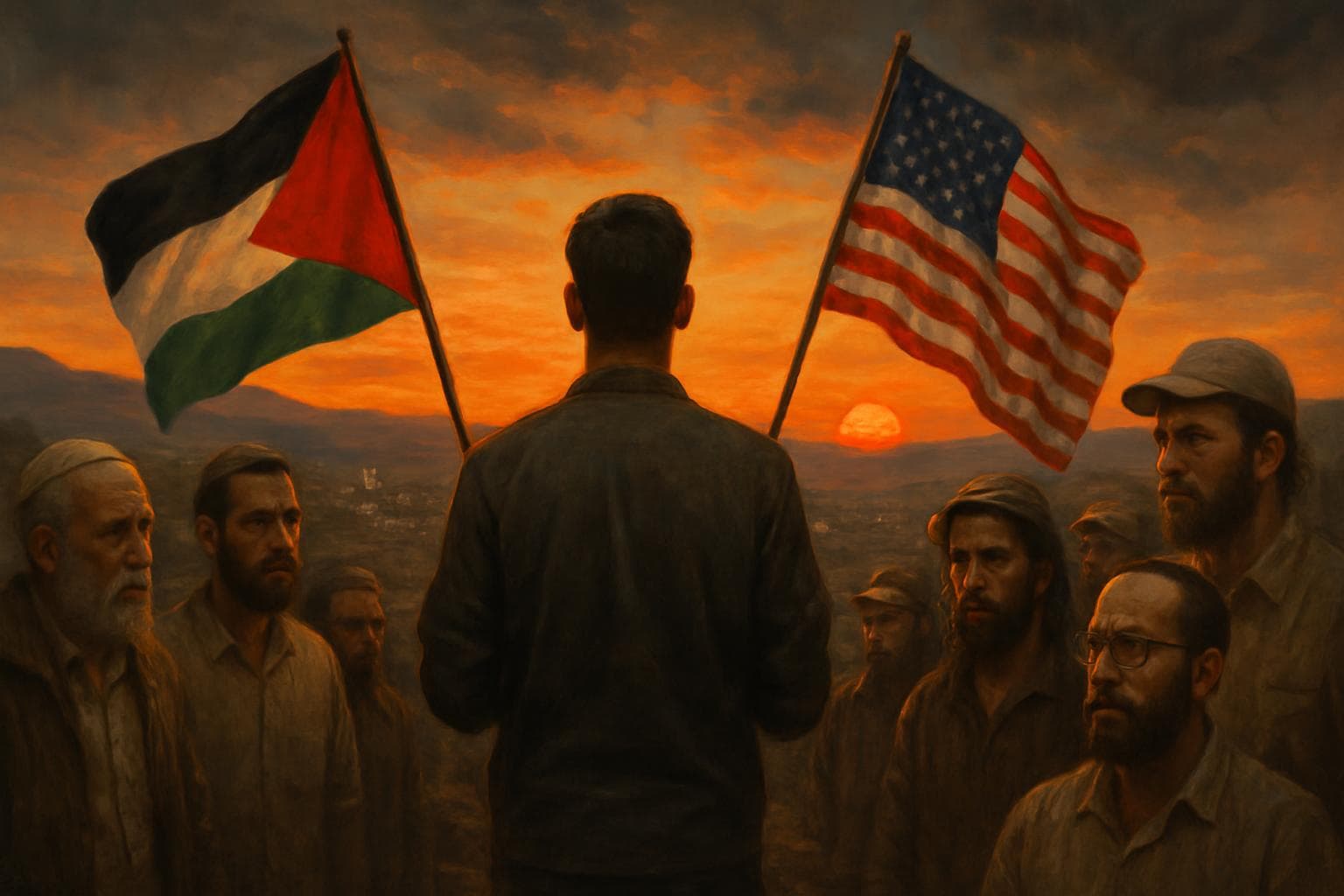 Dual US-Palestinian citizen on a hill in West Bank at sunset