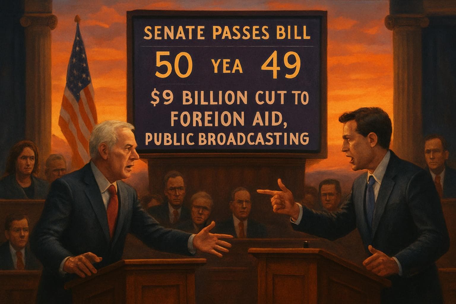 US Senate voting on bill with sunset background