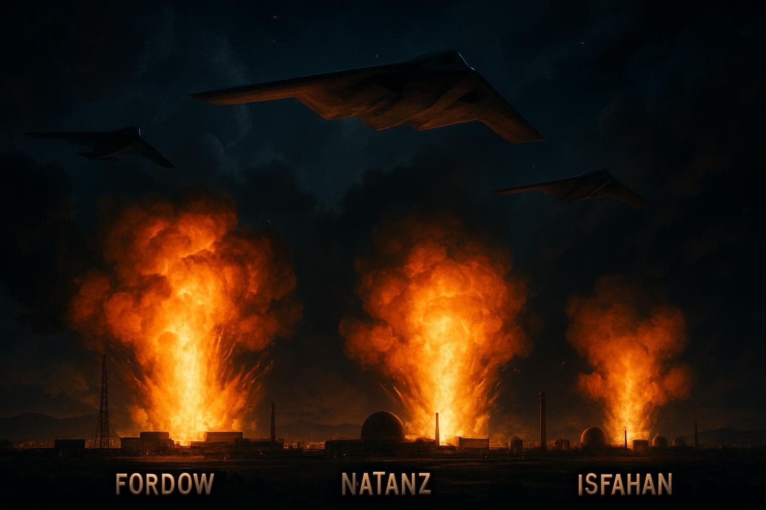 US stealth bombers conducting airstrikes on Iran's nuclear sites at night