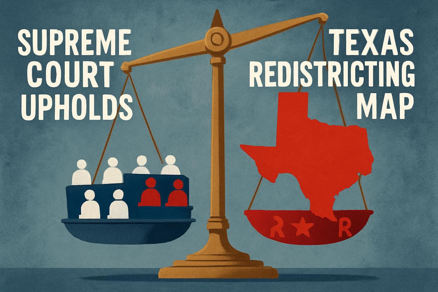 Balance scale tipped towards Republicans with Texas outline