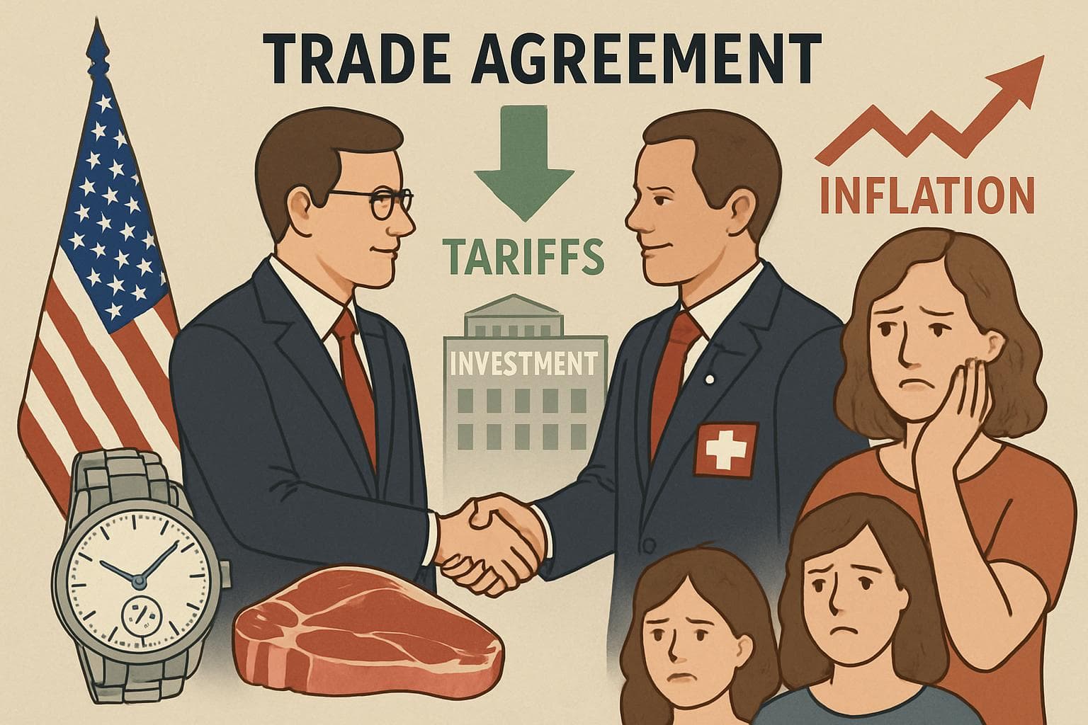 US and Swiss representatives shaking hands in front of flags