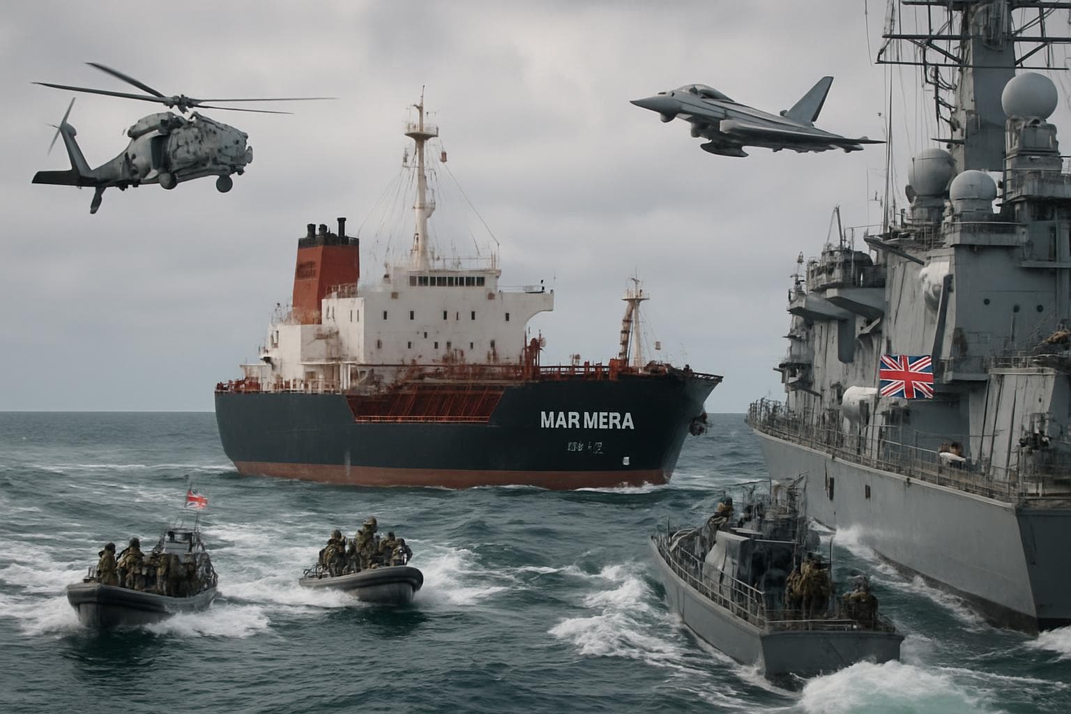 US and UK forces seizing Russian tanker Marinera at sea