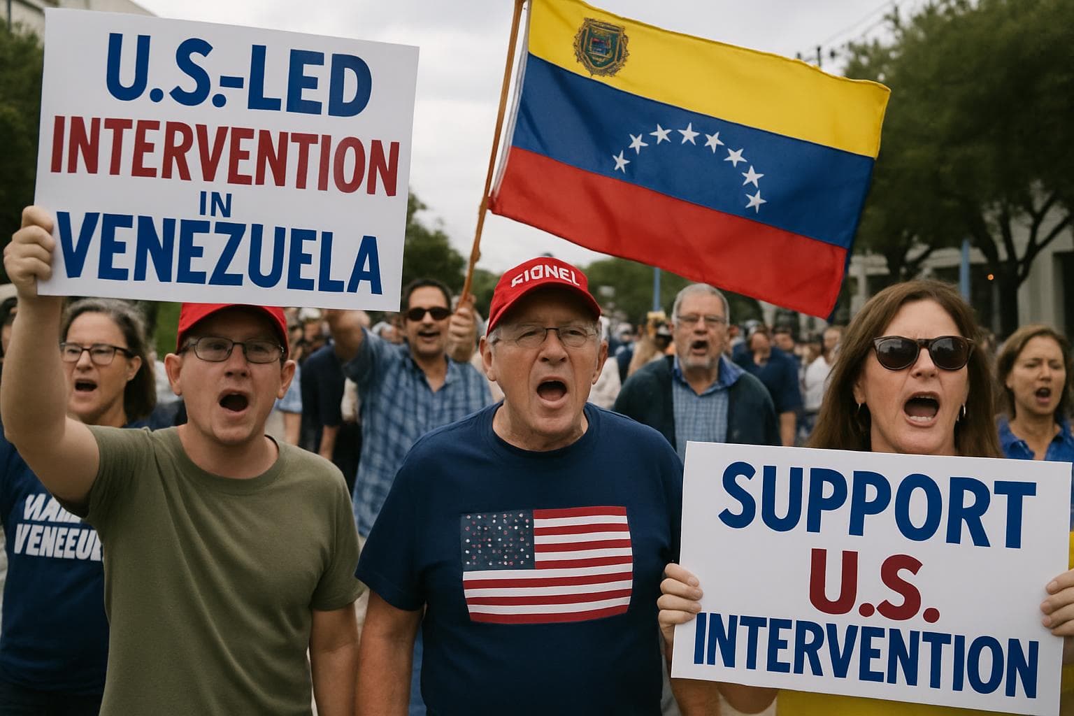 US and Venezuelan flags with political debate theme