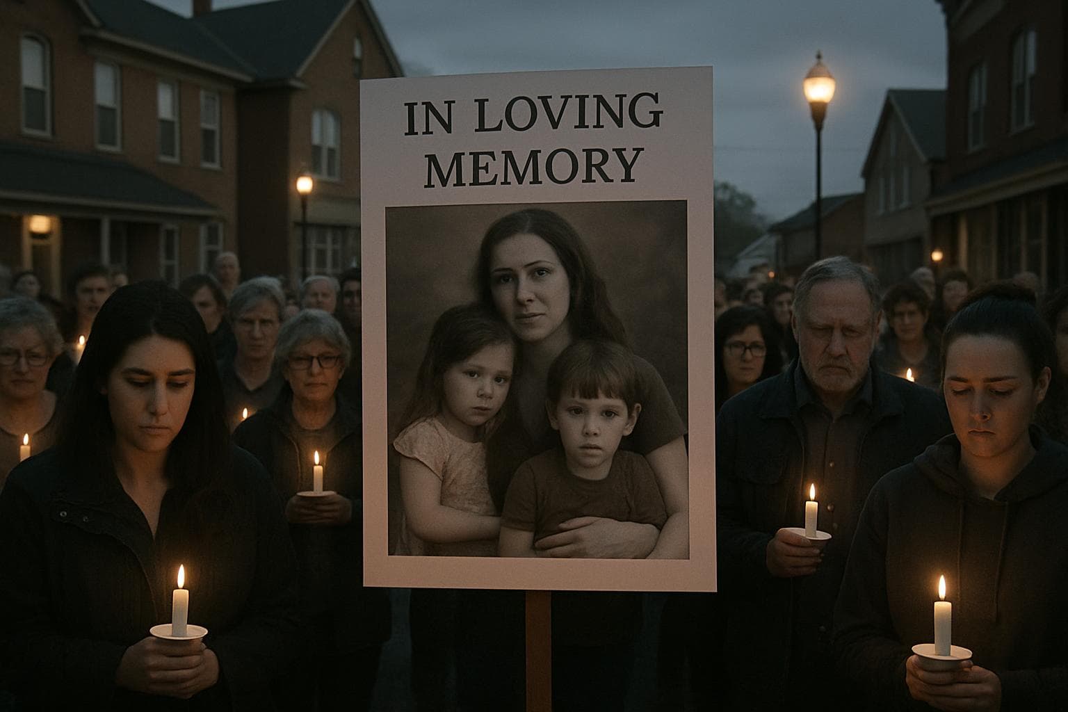 Community members gather for a vigil in a small town