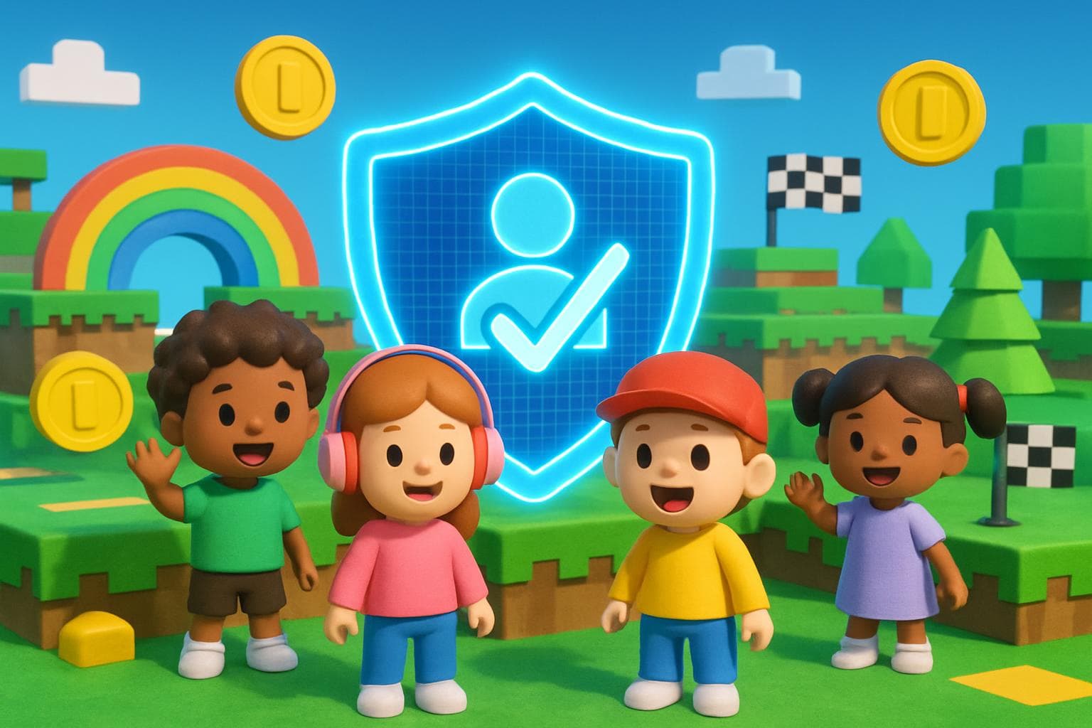 Colorful avatars in a virtual game with a security shield