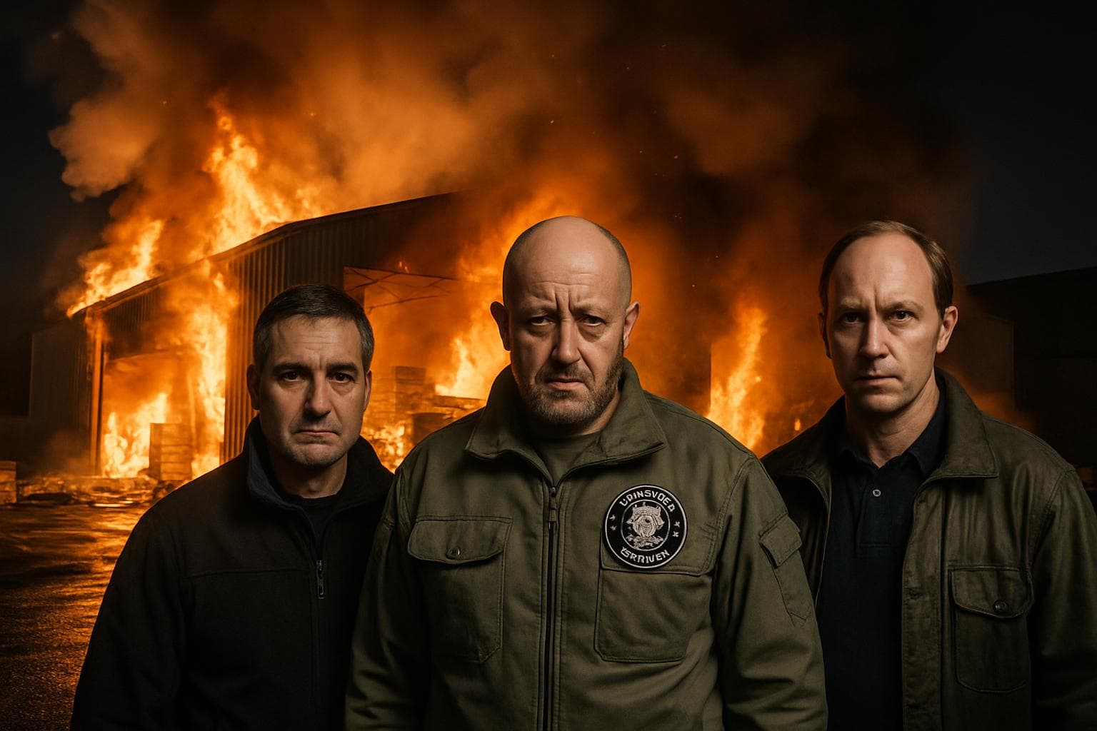 Three men setting fire to a London warehouse