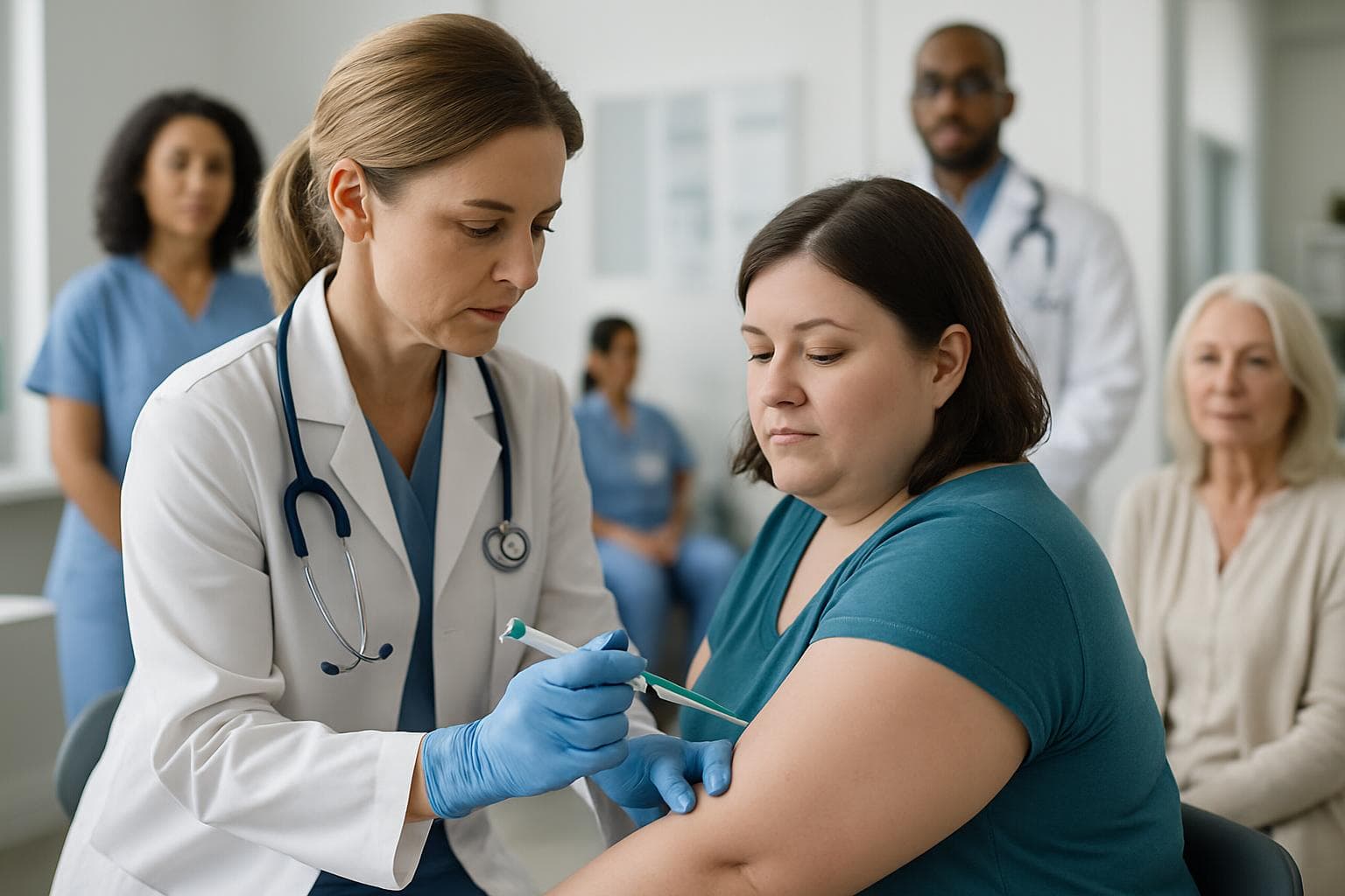 Medical professional gives weight-loss injection in clinic