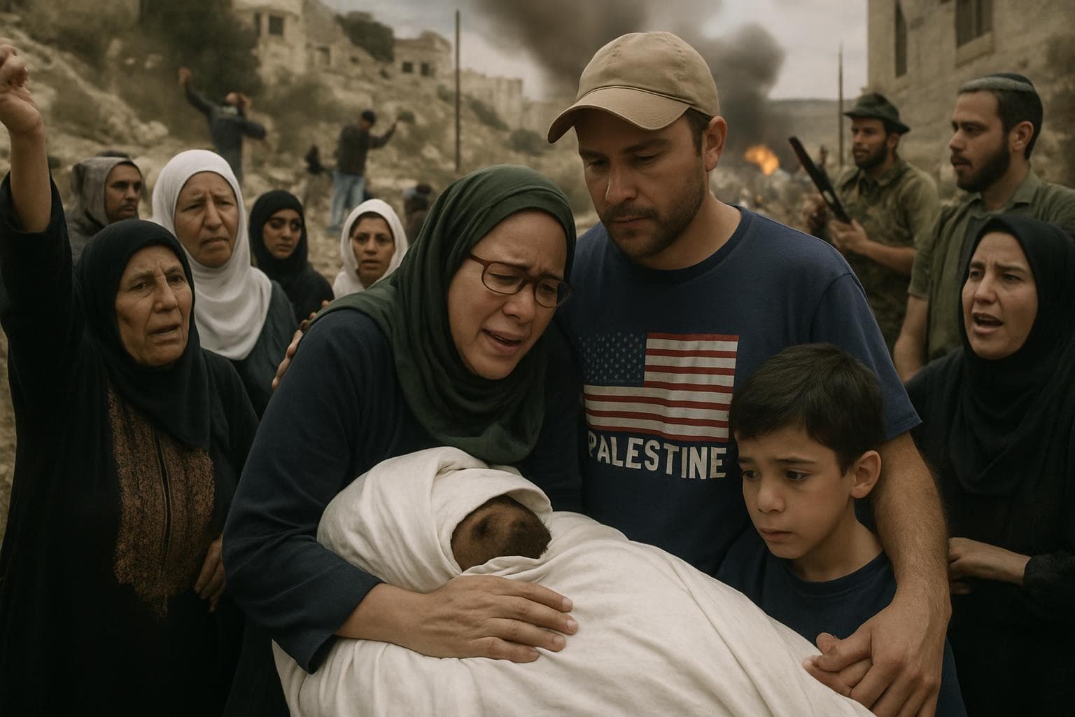 Grieving community in the West Bank with diverse villagers