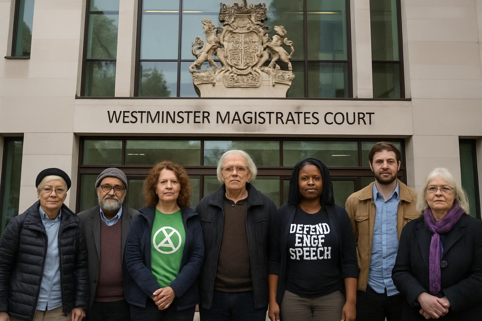 Diverse group outside Westminster Magistrates Court in London
