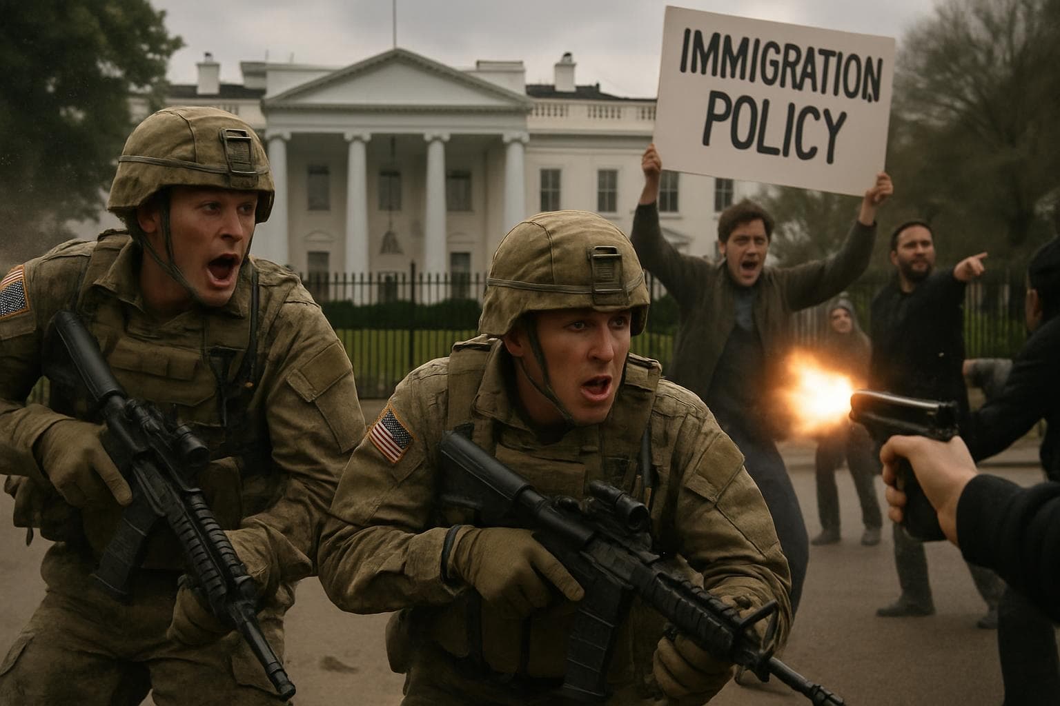 Two soldiers on patrol near the White House during an ambush