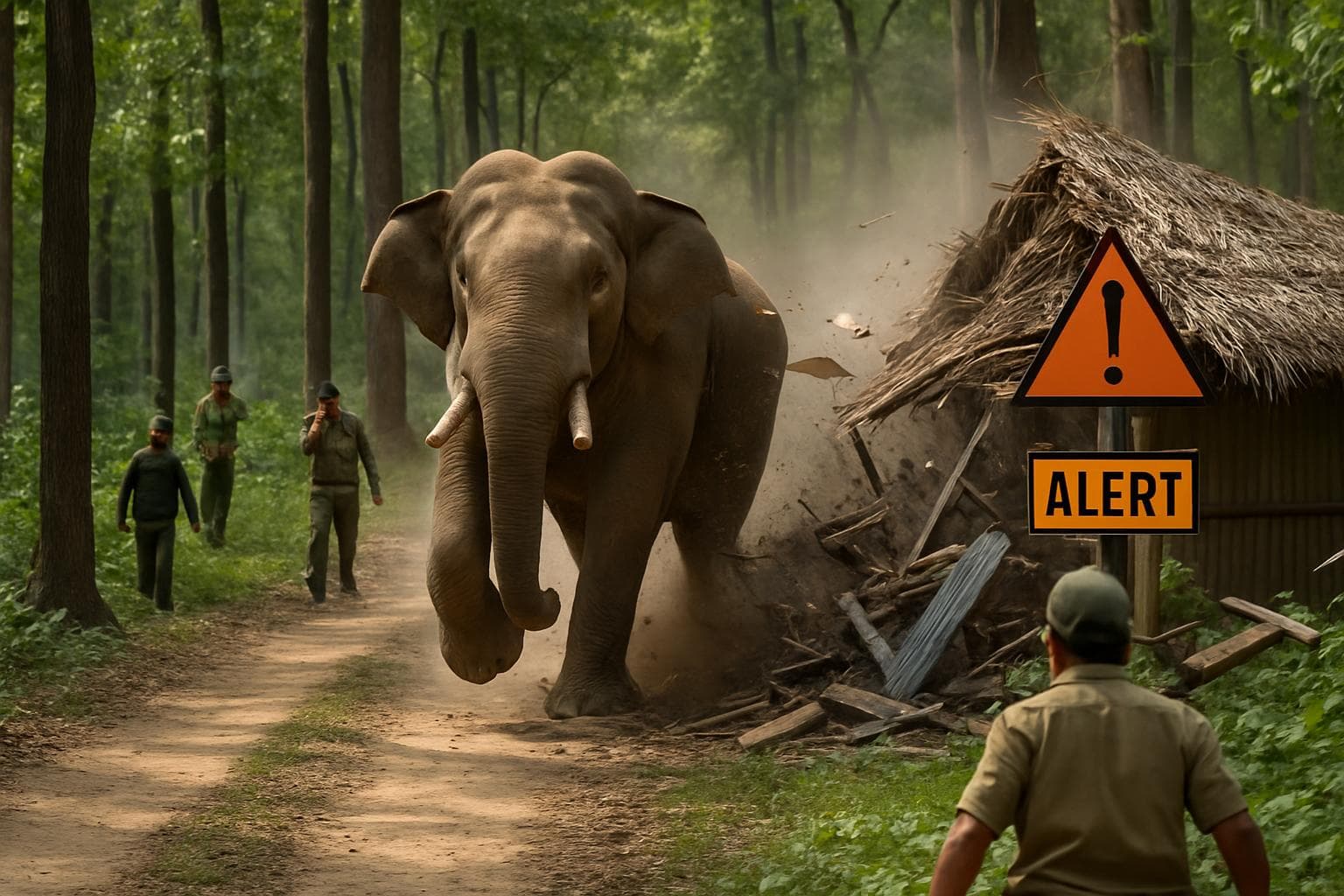 Wild elephant causing destruction in dense Indian forest