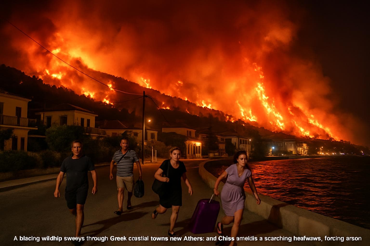 Wildfire engulfing Greek coastal towns near Athens and Chios