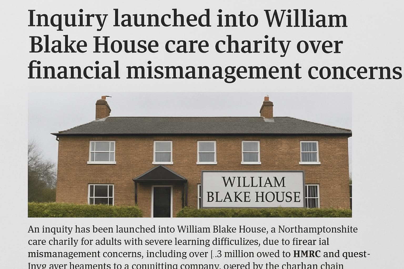 William Blake House under financial investigation in Northamptonshire